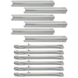 Tlhshuyu S441 Stainless Steel 6pack 15-1/16" Heat Plate and 16-5/16" Burner Replacement for Brinkmann 810-6680-S Gas Grill