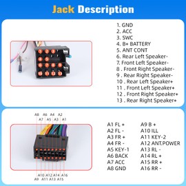 16 Pin Standard ISO Wiring Harness Cable Adapter for Android Car Stereo Radio Car Audio Connector Plug with Steering Wheel Control Lines and Reverse Control Line ISO Wire Lead Loom Radio Connector