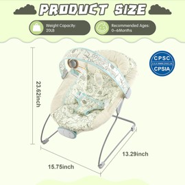 Portable Baby Bouncer Seat with 8 Melodies, 3 Vibration Levels & Adjustable Volume, Foldable Infant Bouncer Rocker with Safety Harness for Baby 0-6 Months, Indoor & Outdoor Use BR2404