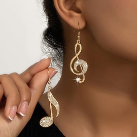 Music Note Drop Earrings Music Symbol Dangle Earring Treble Clef Earrings Crystal Music Note Hook Earrings Gift for Musician Fashion Earrings for Music Concert (gold)