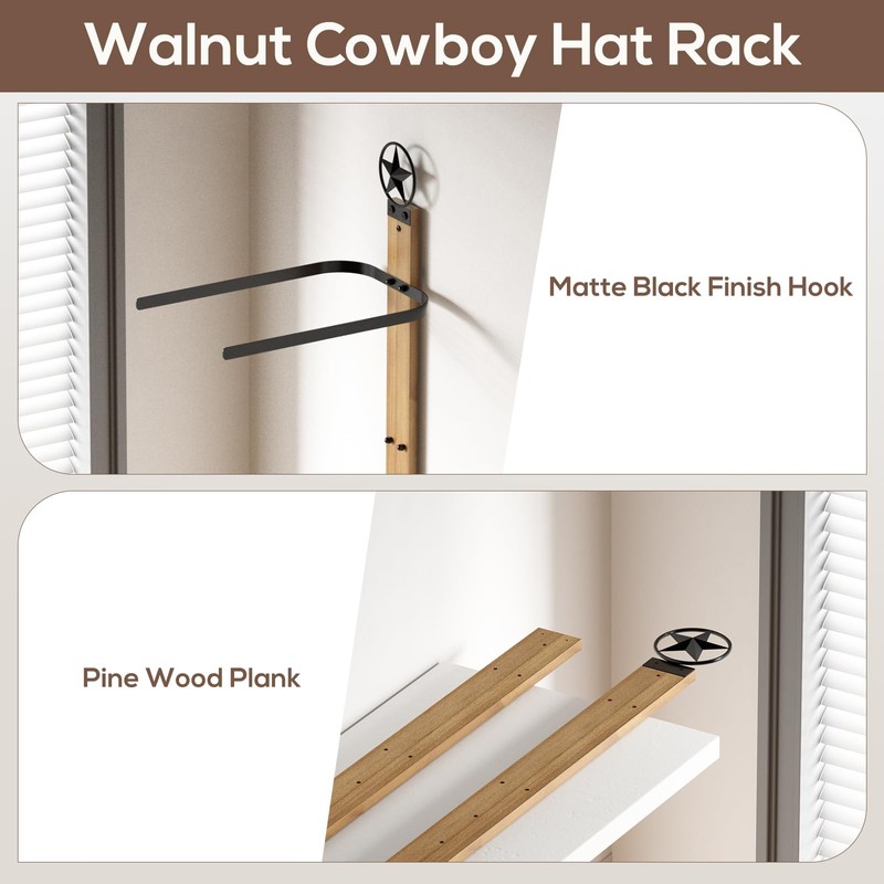 TIPSYTREE Cowboy Hat Rack for Wall – 3-Piece Western Hat