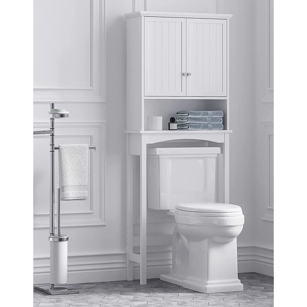 UTEX Bathroom Storage Over The Toilet, Bathroom Cabinet Organizer with Adjustable Shelves and Double Doors, White