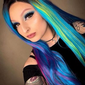 Blue Green Lace Front Wigs for Women Mermaid Purple Yellow Realistic Wigs with Natural Hairline Long Curly Wavy Guleless Synthetic Wig Heat Resistant FIber Hair Cosplay Party Costume 24 Inches