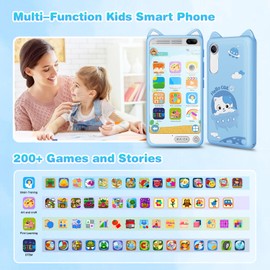 Kids Phone 3.97" Touchscreen Toddler Smart Phone Learning Toys with Educational Games, 2000mA High-Capacity Kids Cell Phone for Boys Age 3-12, Toy Phone with Puzzle Game, 8GB SD Card (Blue)