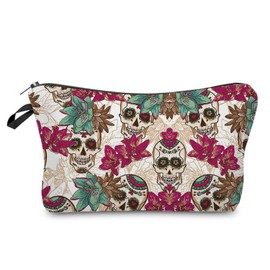 Livel lhood Sugar Skull Floral Cosmetic Bag Cute Makeup Bag Travel Toiletry Zipper Pouch Gifts Sugar Skull Floral Makeup Bag for Girls Women Gothic Lovers