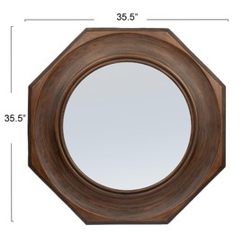 Creative Co-Op Hexagonal Carved Wood Framed Wall Mirror, Walnut
