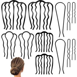 12 - Piece Set of Hair Accessories: Side Combs, Hair Fork Clips, Hair Pins, French Twist Tools for Updos, U - Shape Teeth Styling Combs, Ideal for Creating Vintage Hairstyles for Women and Girls, Black Color