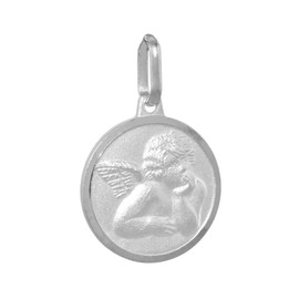 15mm Small Sterling Silver Guardian Angel Medal Necklace 5/8 inch Round Nickel Free Italy with Stainless Steel Chain