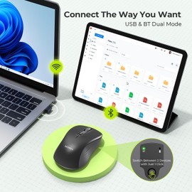 seenda Wireless Mouse, Bluetooth Mouse for Laptop - Dual Mode (Bluetooth + 2.4G USB) Computer Mouse Compatible with MacBook, Windows Computers/Laptops - Black