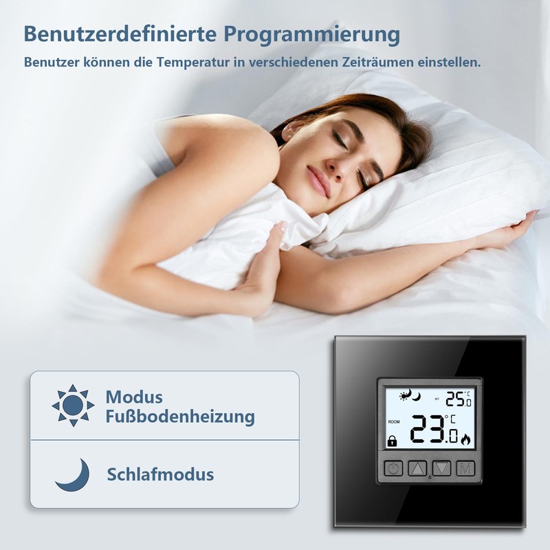 CNBINGO Flush-Mounted Digital Thermostat with Crystal Glass Frame for Drive