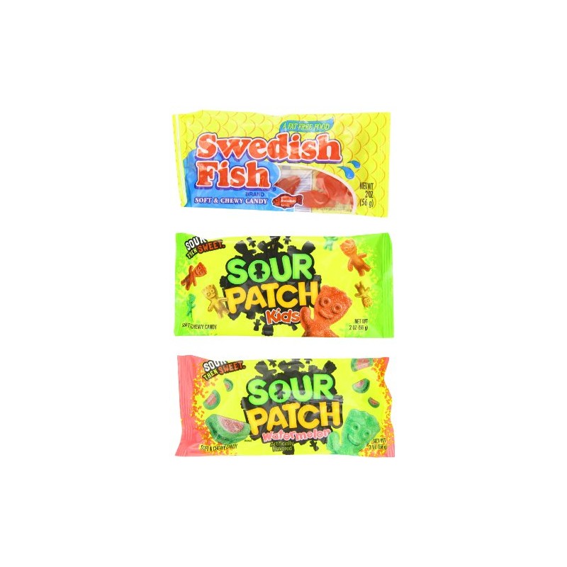 Swedish Fish, Sour Patch Kids and Watermelon Sour Patch Kids,