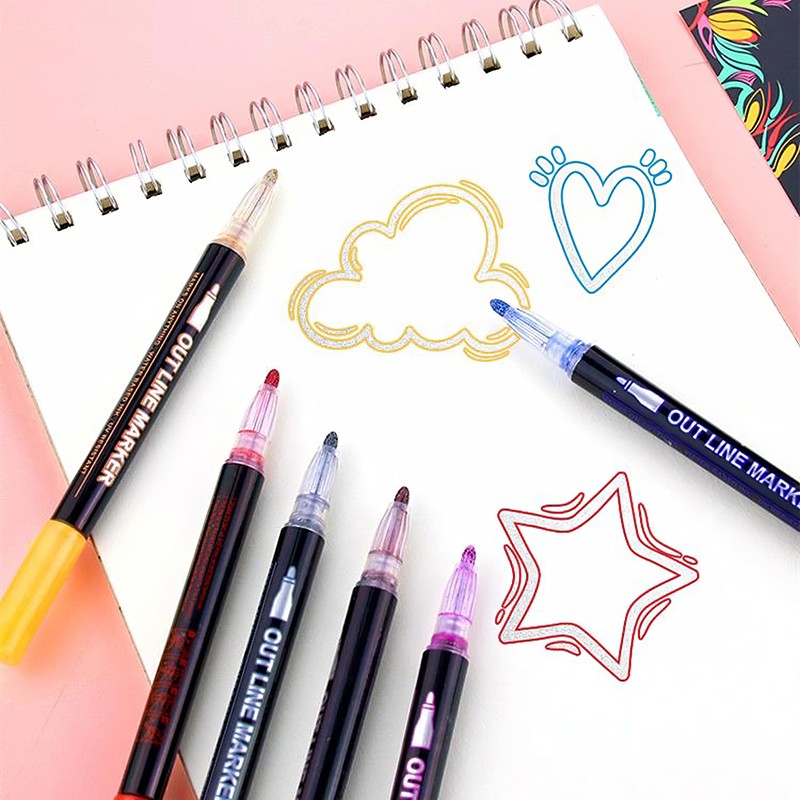 Shimmer Markers 12 Colors Metallic Glitter Pens Set Outline Double