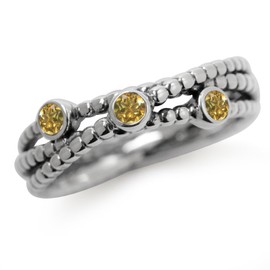 Silvershake 3 Stone Natural Citrine 925 Sterling Silver Stack Stackable Ribbon Ring Size 5.5