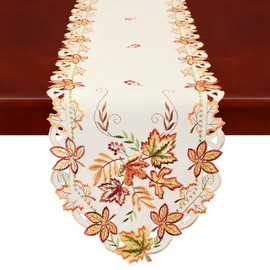 Simhomsen Thanksgiving Maple Leaves Table Runners for Autumn Or Fall Decorations, Embroidery (13 × 69 inches)