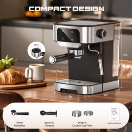 LERTIN Espresso Machine 20 Bar, Professional Espresso Maker with Power Milk Frother，Compact Espresso Coffee Machine With LED Touch Screen for Home Latte, Cappuccino, 61OZ Removable Water Tank 2025
