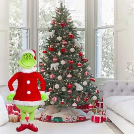 HOMELEX Grinch Plush Doll Christmas Stuffed Animal Grinch Santa Monster Ornaments for Xmas Tree Home Room Decorations