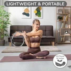 TOPZGLEEY Pilates Ring Set – 14" Anti-Deformation Magic Circle with Padded Handles, Mini Ball, 5 Resistance Bands, Guide, Pilates Equipment for Home Workout (Grey)