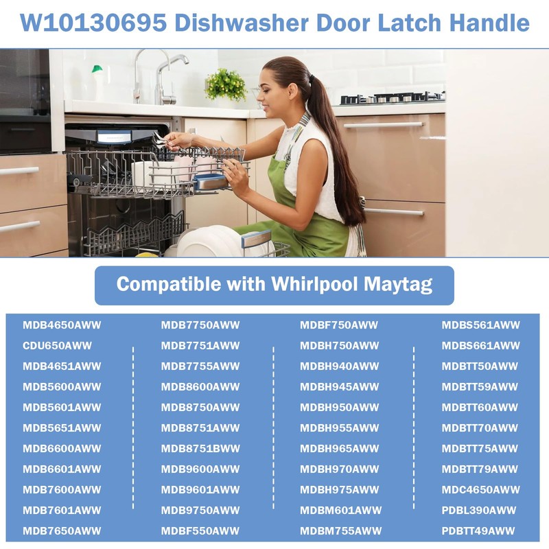 W10130695 W10275768 Dishwasher Door Latch Handle Black Compatible with Whirlpool