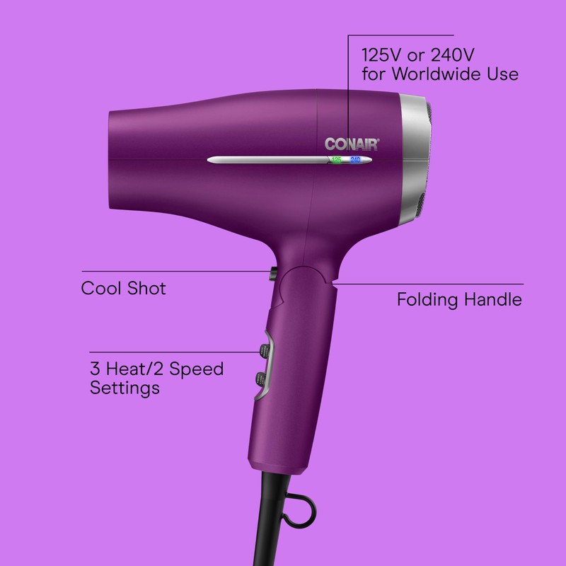 Conair Worldwide Folding Handle Hair Dryer with Concentrator & Diffuser,