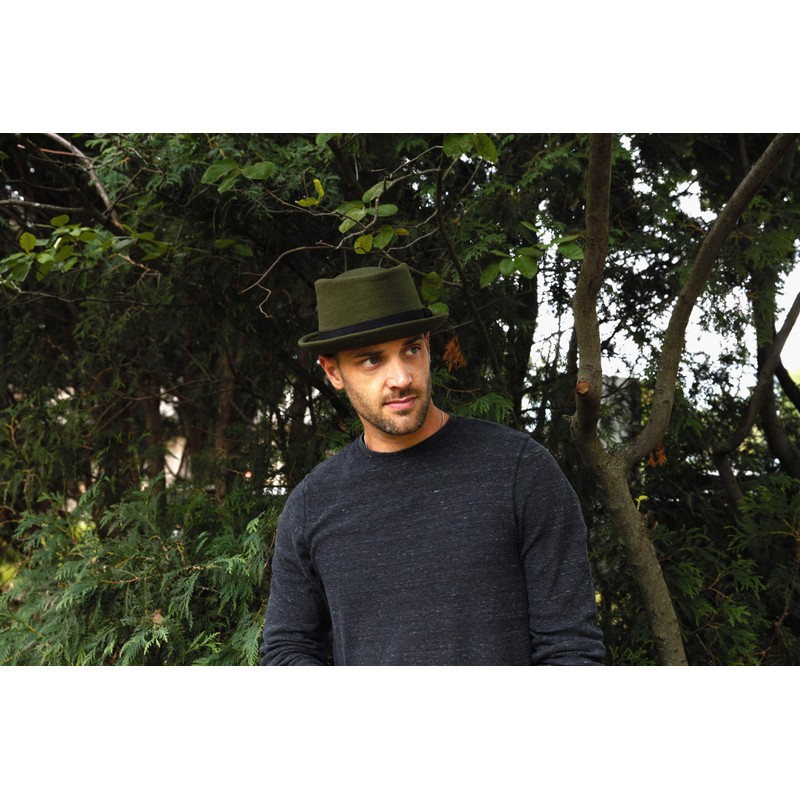 Funky Junque Diamond Crown Wool Structured Fedora - Olive (Large/XL)