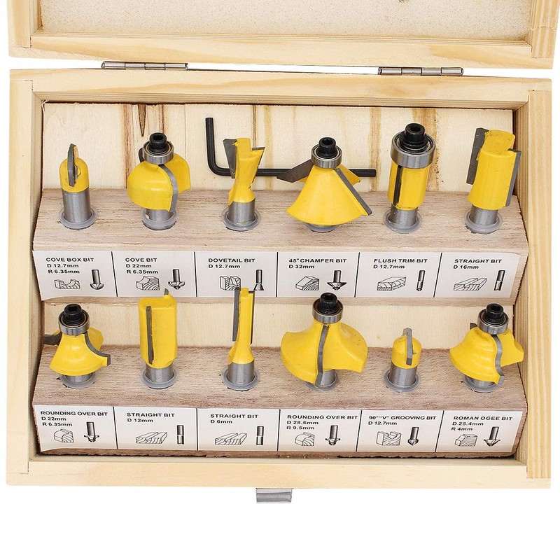 DingGreat 12 Pcs Carbide Tipped Router Bit Set, 8mm Shank