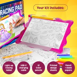 Light Up Tracing Pad for Kids - Arts & Crafts Writing Drawing Tracer Board, Craft Kit for Girls & Boys Ages 6-12 - Birthday Toys Gifts Ideas for Girl or Boy 6+ Year Old Gift Toy - 6 7 8 9 10