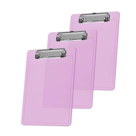 Acrimet Clipboard Memo Size A5 (23,5 cm x 16 cm) Low Profile Clip (Plastic) (Clear Pink Color) (3 Pack)