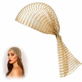 Gold Headpiece, 90cm Chainmail Sequin Bandana Hair Accessory