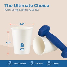 Fit Meal Prep 500 Pack 8 oz Disposable Paper Coffee Cups, Premium White Hot Cups for Hot/Cold Beverage, Durable Thickened Paper Cup Bulk for Party, Office, Bussines, Home, Bistros, Events