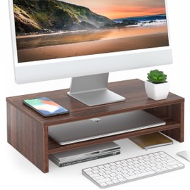 FITUEYES Monitor Stand - 2 Tier Computer Monitor Riser Shelf, Wood Desktop Stand for Laptop Computer Screen, Desk Organization, Office Supplies