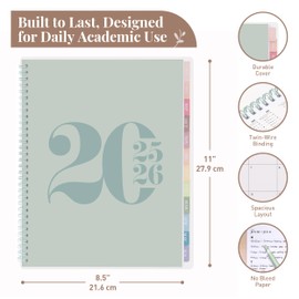 Rileys Academic Planner 2025-2026, Daily, Weekly & Monthly Planner, July 2025 - June 2026, Student Notes Pages, Twin-Wire Binding, Weekly Agenda for School & Work (8.5 x 11-Inches, Green, Typographic)