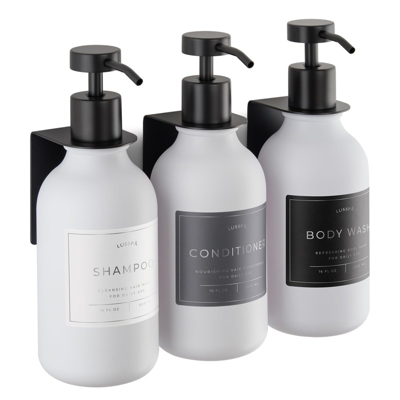 Shower Shampoo Dispenser Wall Mounted – 3 Refillable 16.9 oz