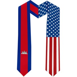2025 Cambodia Flag and USA Flag Graduation Stole Graduation Sash Class of 2025 Graduation Scarf for International Student (Baccalaureate Gown and Hat Not Included)