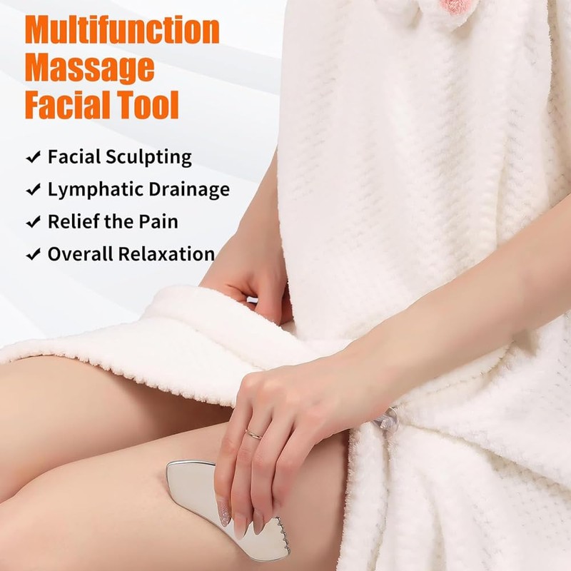 2Pcs Stainless Steel Gua Sha Facial Tools Set, Metal Face