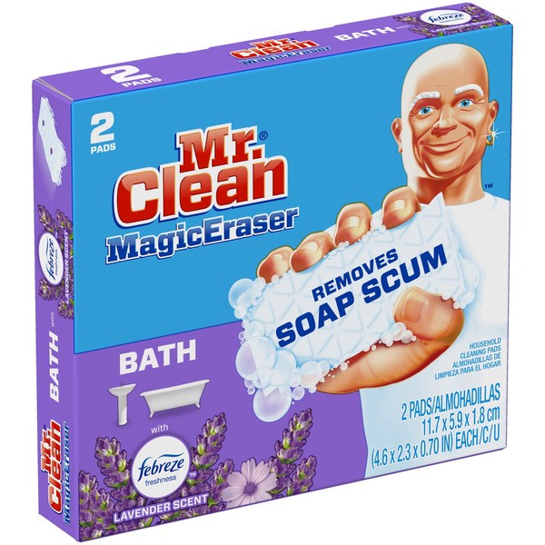 Mr. Clean Magic Eraser Bath with Febreze Lavender scent, Cleaning Pads with Durafoam, 2 count