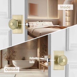 NCSEN Gold Door Knobs Interior for Bath & Bed, UFO Privacy Door Knob Door Handle with Push Lock, Heavy Duty Door Knob with Lock