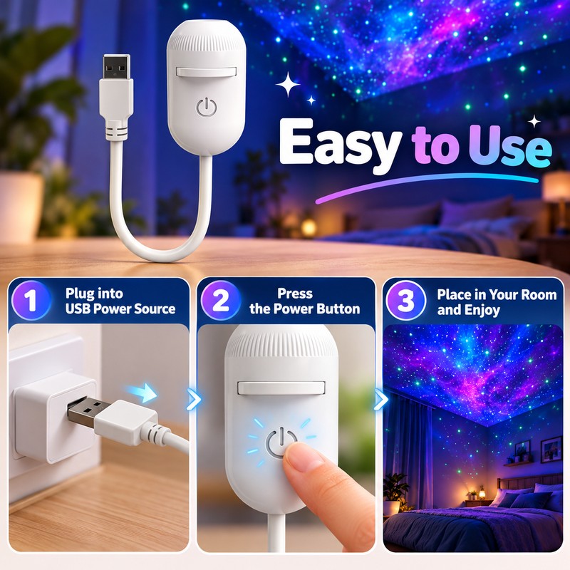 USB Galaxy Projector Night Light for Home Décor – 360°