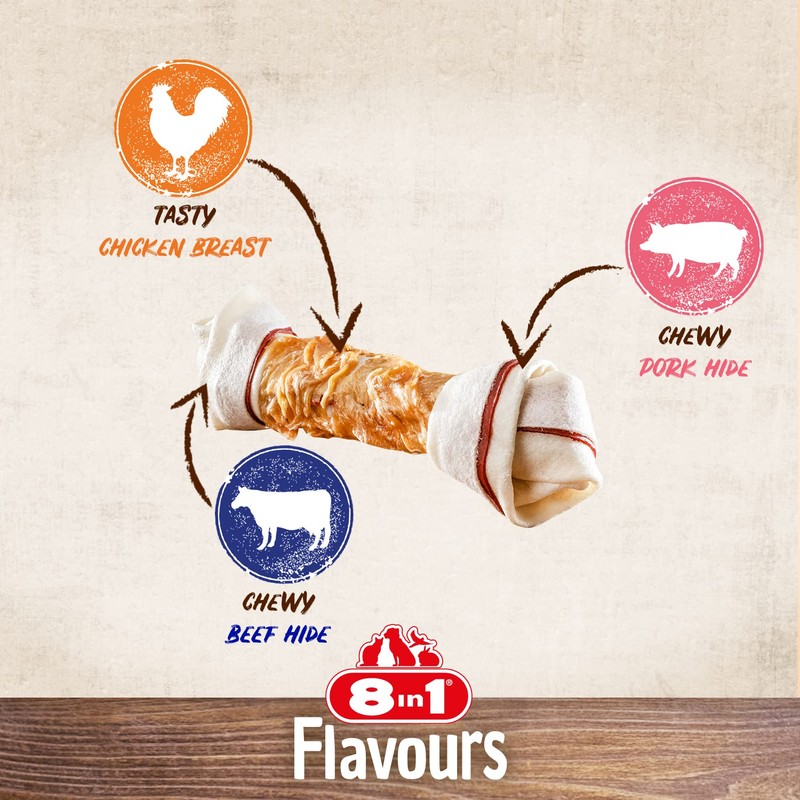 8in1 Triple Flavour Bone M - chewy dog bone with