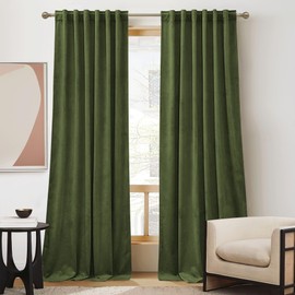 RYB HOME Velvet Closet Curtains 84 inches, Room Darkening Thermal Insulated Privacy Back Tab Drapes for Doorway Enterway, Dormitory, Olive Green, W 42 x L 84 inches, 2 Panels Set