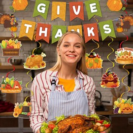 Thanksgiving Banner Spiral, 17 Pieces Thanksgiving Decoration Set, Thanksgiving Party Hanging Swirl Thanksgiving Hanging Swirl & Autumn Party Banner for Thanksgiving Party Autumn Theme Party