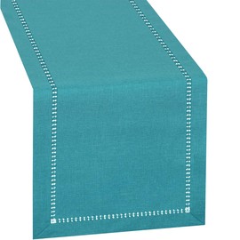 Grelucgo Handmade Hemstitch Teal Table Runner Dresser Scarf, Rectangular 14 by 72 Inch