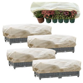 iBamso Winter Plant Fleece Frost Protection Cover, Plant Covers Freeze Protection for Balcony Flower Box, Reusable Plant Warming Jackets with Drawstring-50gsm/4 Pack (100 x 45 x 40 cm)