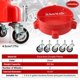 Bucket Dolly 5 Gallon with Wheels,360°Rolling Car Wash Bucket Roller