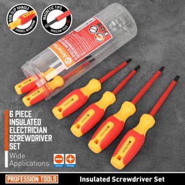 Amartisan 1000V Insulated Electrician Screwdriver Set 6-Piece, 3 Phillips and 3 Slotted Tips Professional Cushion Grip Screwdriver Set
