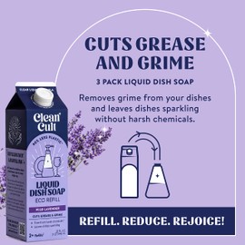 Cleancult Dish Soap Liquid Refills (32oz, 3 Pack) - Dish Soap that Cuts Grease & Grime - Free of Harsh Chemicals - Paper Based Eco Refill, Uses 90% Less Plastic - Wild Lavender