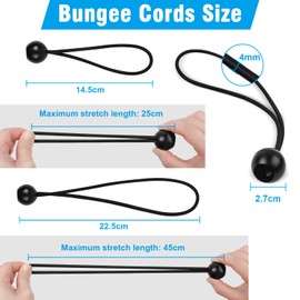 Yeepeo Pack of 20 Elastic Bands with Ball, Black, 10 x 14.5 cm + 10 x 22.5 cm Tarpaulin Tensioners with Ball, Rubber Tensioner, Expander Loops, Tent Rubbers for Tents, Tarpaulins, Posters, Advertising