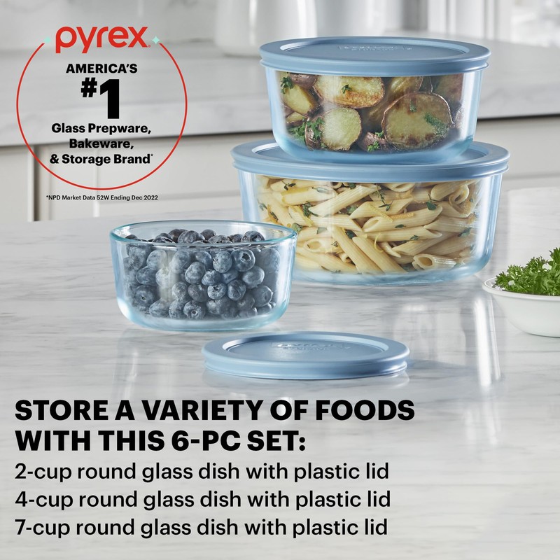 Pyrex Colors Tinted (6-PC Medium) Small/Medium Round Food Storage Container
