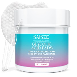 SAISZE Glycolic Acid Pads for Face Exfoliating Toner for Facial Glow with 2% Salicylic Acid Improve Pores Skin Smoothness 50 Count / 얼굴용 사이제 글리콜산 패드 2% 살리실산으로 얼굴 광채를 위한 각질 제거 토너 모공 개선 피부 매끄러움 50 카운트