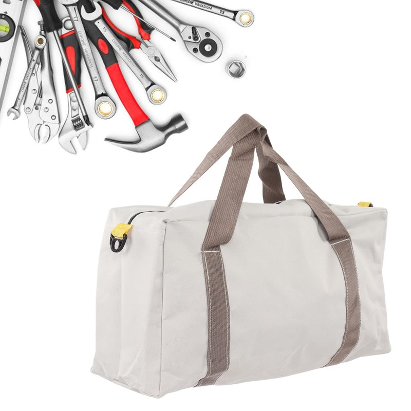 Canvas Tool Bag with Wide Mouth, Grey, Waterproof Storage Handbag