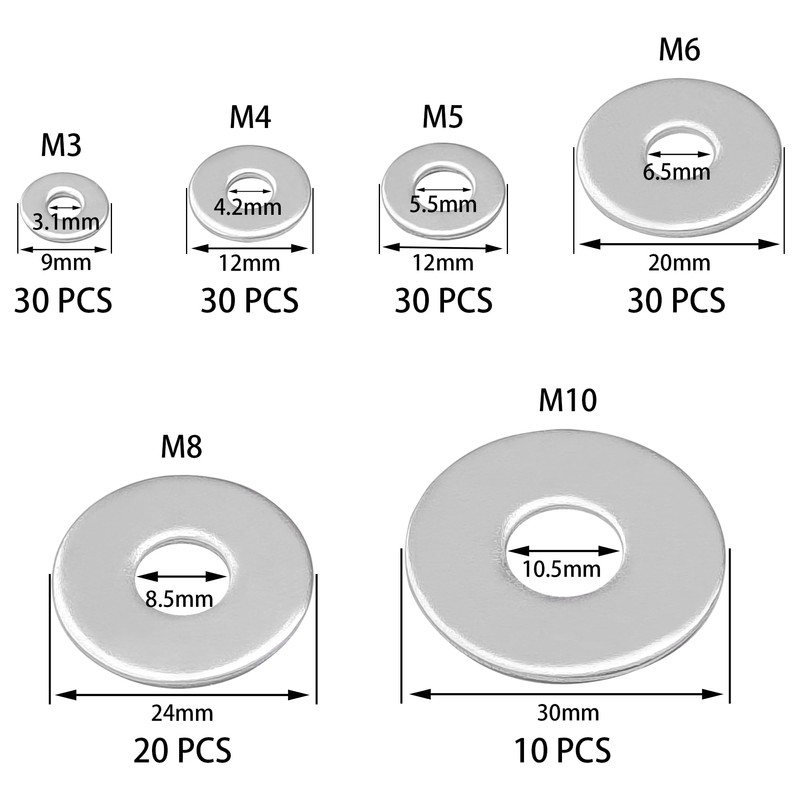 150 Pieces Stainless Steel Washer Set – Assorted Metal Flat